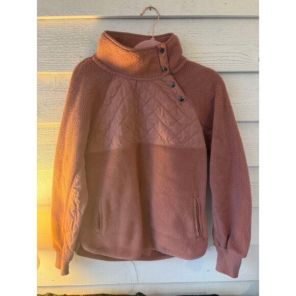 **ABERCROMBIE & FITCH** Pink Sherpa Pull-Over Sweatshirt Teddy Bear Womens Small - Picture 2 of 4